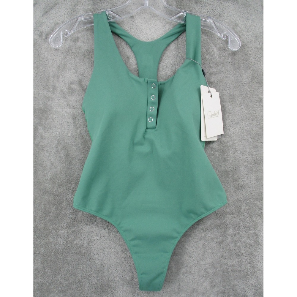 Bombshell Sportswear Perfect Bodysuit Womens Medium One Piece Racerback‎ Green